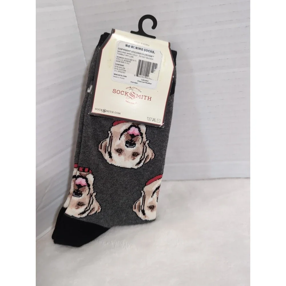 LABRADOR Charcoal Heather CREW SOCKS 5-10.5 shoe size DOG LOVERS SockSmith NEW